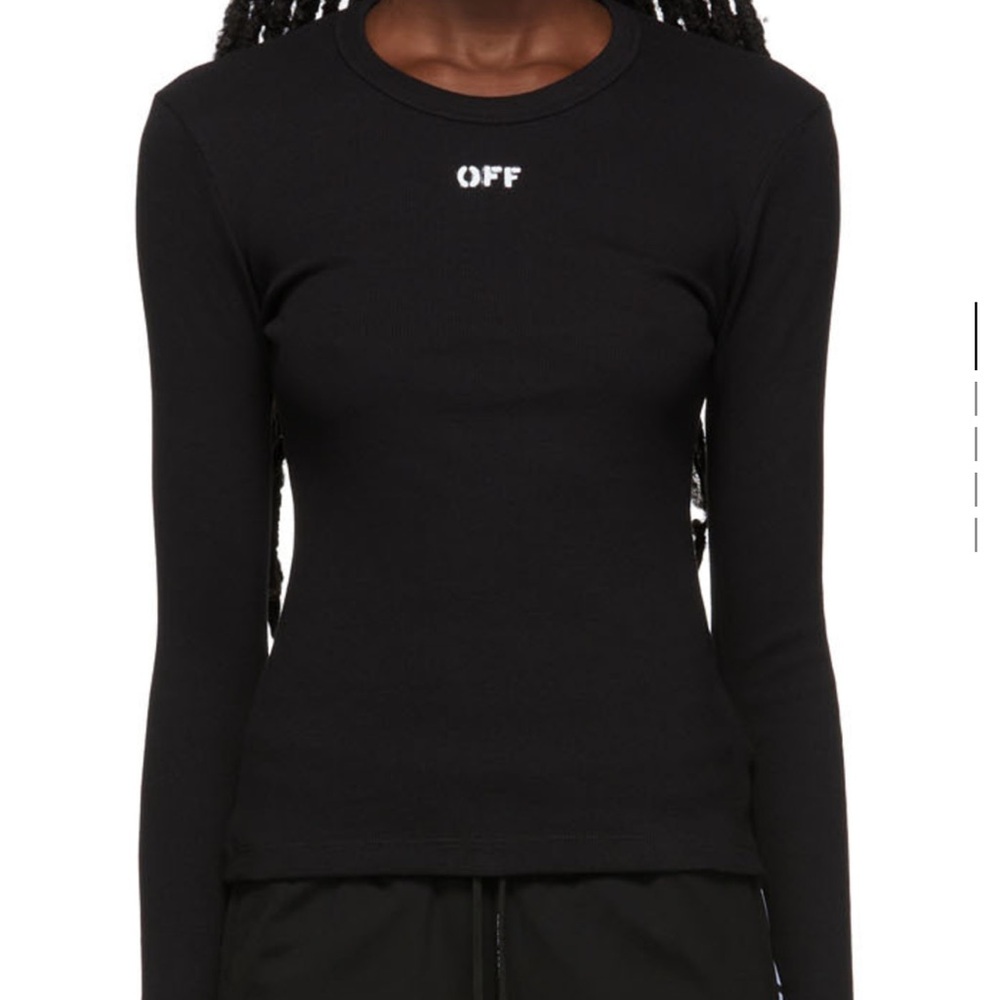 Authentic Off-White Black Stamp Logo Ribbed Long Sleeve Women’s Top - Like New